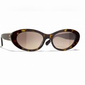 Chanel Women's Dark Tortoise Oval Sunglasses with gold accents